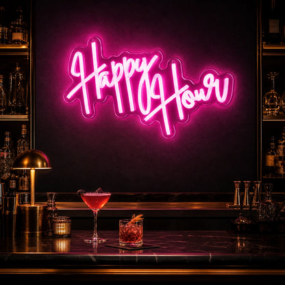 Happy Hour Hanging LED Neon Sign Home Garage Wall Decoration high-converting product image