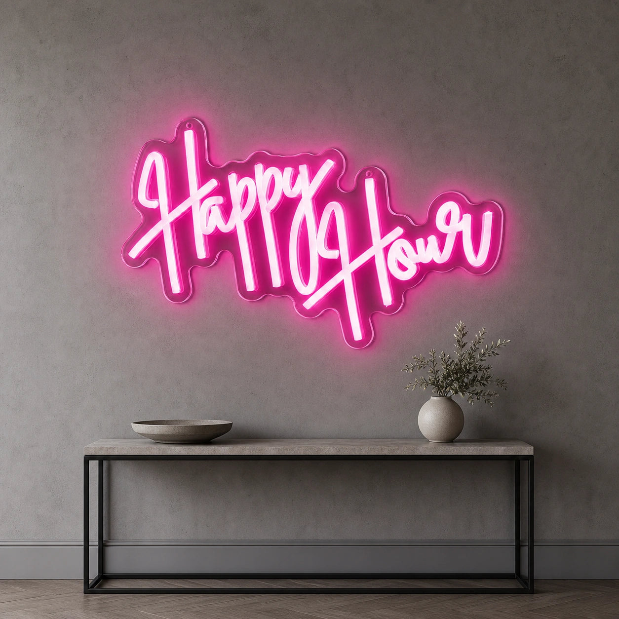 Happy Hour Hanging LED Neon Sign Home Garage Wall Decoration size image