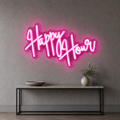Happy Hour Hanging LED Neon Sign Home Garage Wall Decoration size image