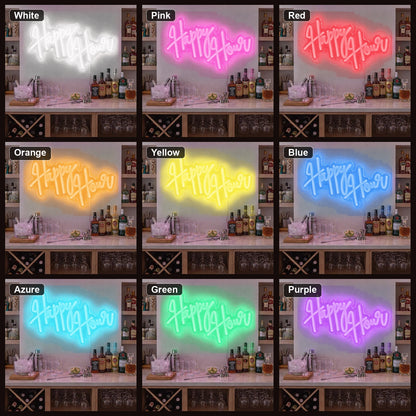 Happy Hour Hanging LED Neon Sign Home Garage Wall Decoration color grid