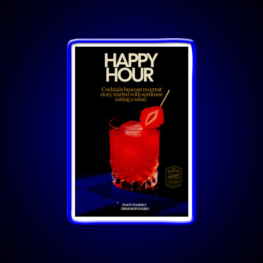 Happy Hour Humor Cocktail Ad Poster Man Cave Bar Led Neon Sign Rgb Color