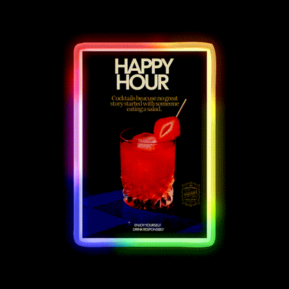 Happy Hour Humor Cocktail Ad Poster Man Cave Bar Led Neon Sign Rgb Color