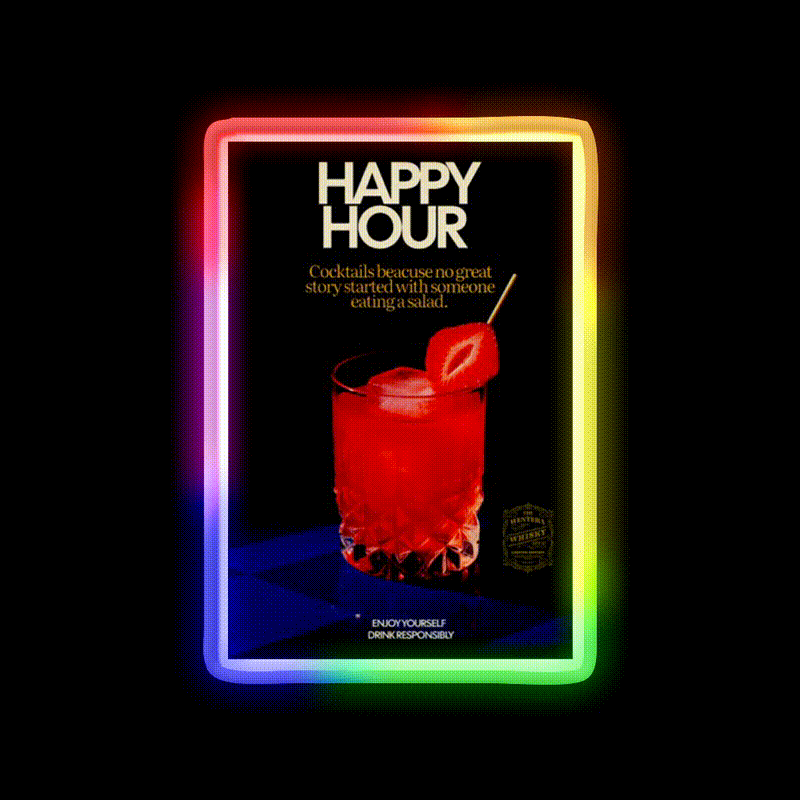 Happy Hour Humor Cocktail Ad Poster Man Cave Bar Led Neon Sign Rgb Color