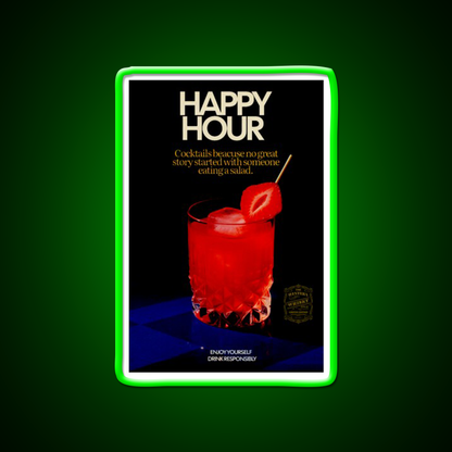 Happy Hour Humor Cocktail Ad Poster Man Cave Bar Led Neon Sign Rgb Color