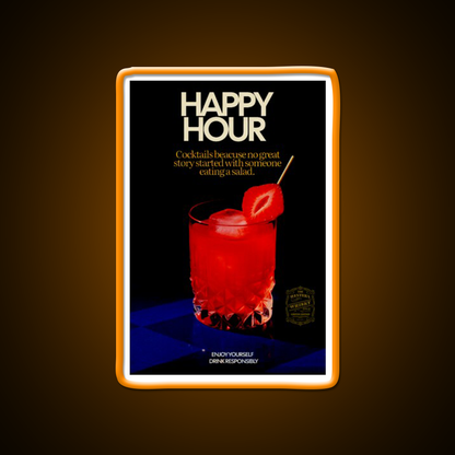 Happy Hour Humor Cocktail Ad Poster Man Cave Bar Led Neon Sign Rgb Color