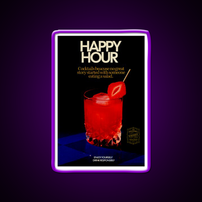 Happy Hour Humor Cocktail Ad Poster Man Cave Bar Led Neon Sign Rgb Color