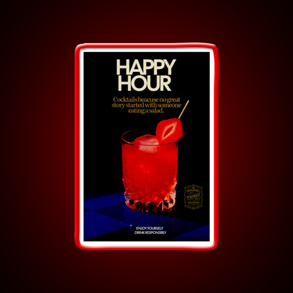 Happy Hour Humor Cocktail Ad Poster Man Cave Bar Led Neon Sign Rgb Color