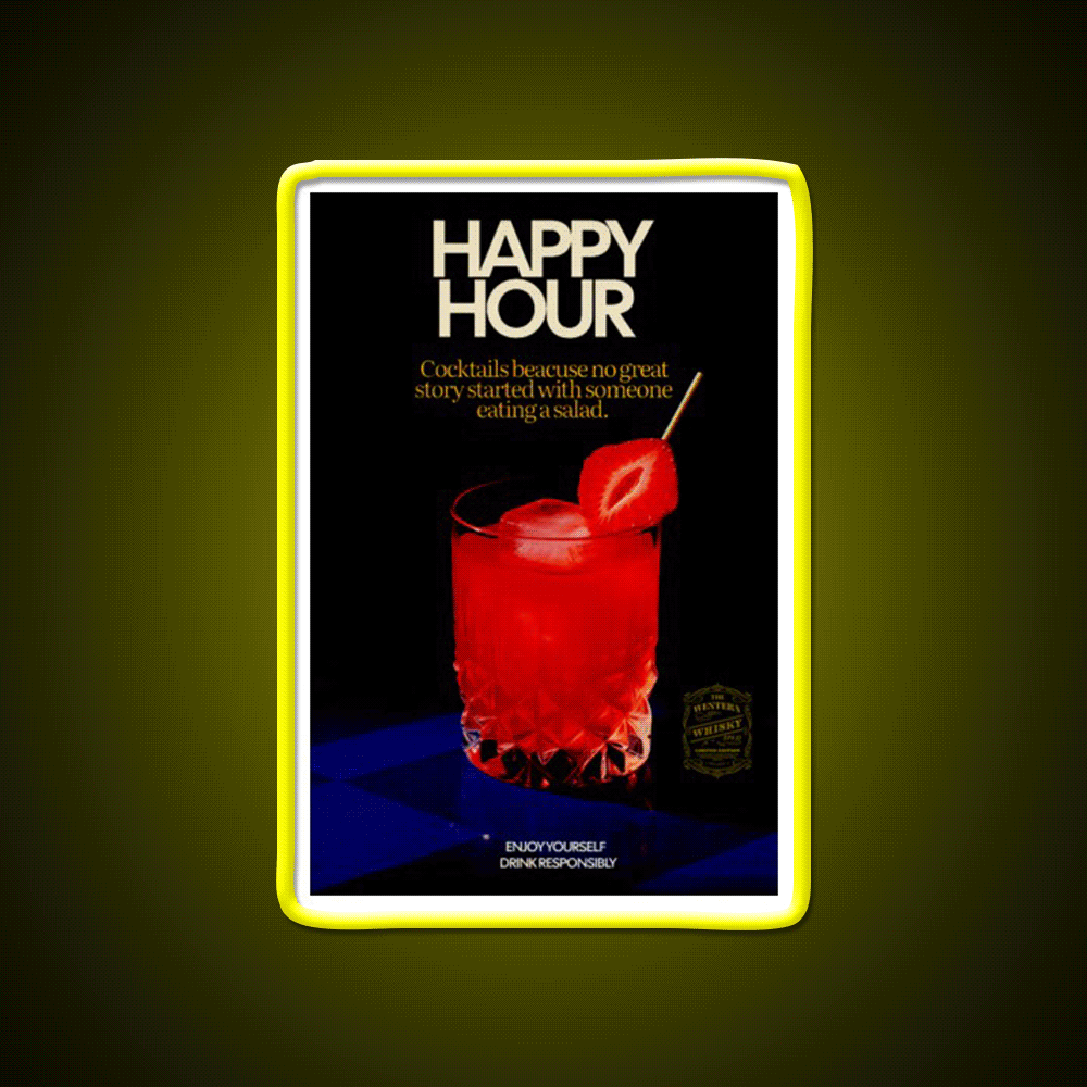 Happy Hour Humor Cocktail Ad Poster Man Cave Bar Led Neon Sign Rgb Color