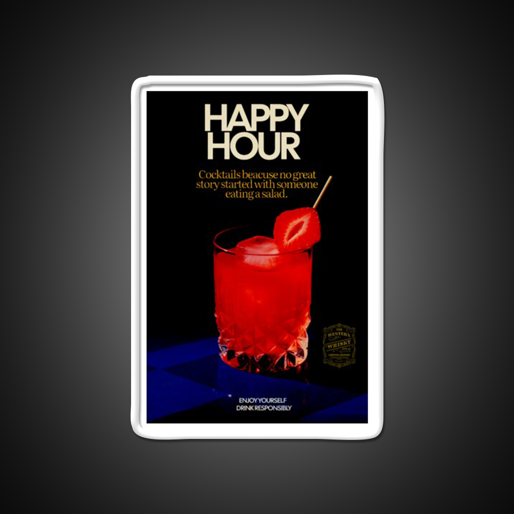 Happy Hour Humor Cocktail Ad Poster Man Cave Bar Led Neon Sign Rgb Color