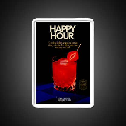 Happy Hour Humor Cocktail Ad Poster Man Cave Bar Led Neon Sign Rgb Color