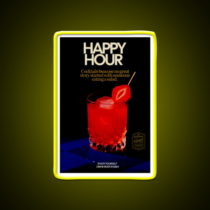 Happy Hour Humor Cocktail Ad Poster Man Cave Bar Led Neon Sign Rgb Color