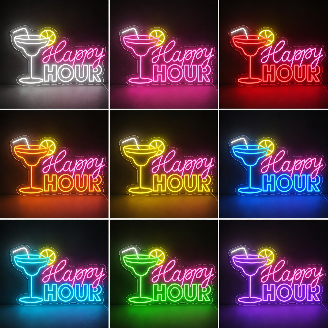 Happy Hour LED Neon Sign color grid