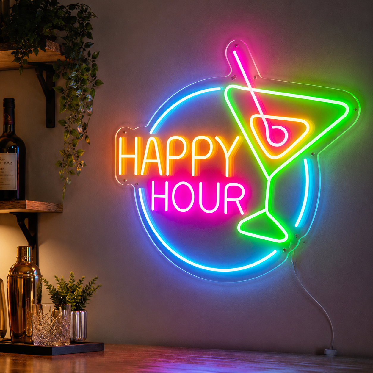 Happy Hour LED Neon Sign Bar Neon Sign Cocktails Happy Hour Neon Light main product image