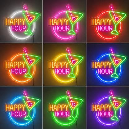 Happy Hour LED Neon Sign Bar Neon Sign Cocktails Happy Hour Neon Light color grid