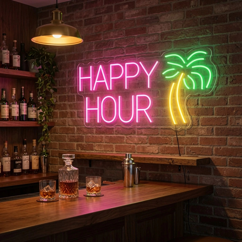Happy Hour LED Neon Sign Bedroom Decor - 03 Real Lifestyle Scene