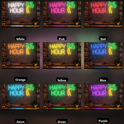 Happy Hour LED Neon Sign Bedroom Decor - 05 Color Grid