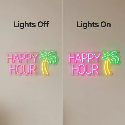 Happy Hour LED Neon Sign Bedroom Decor - 06 Day Night Comparison