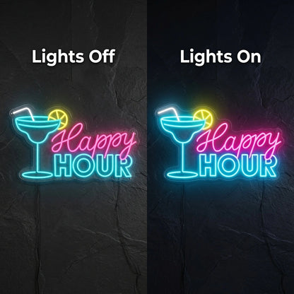 Happy Hour LED Neon Sign Home Decor - 06 Day Night Comparison