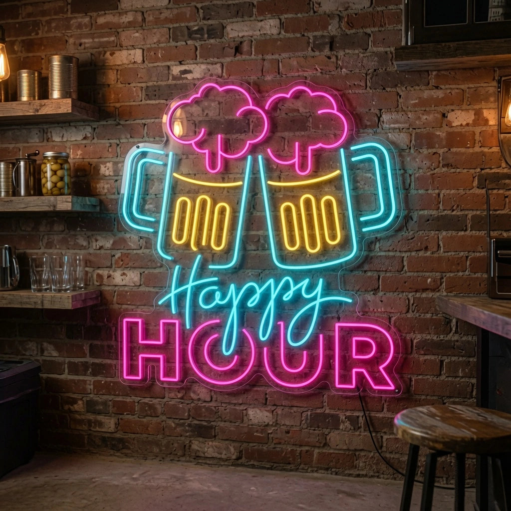 Happy Hour LED Neon Sign Home Wall Art - 03 Real Lifestyle Scene