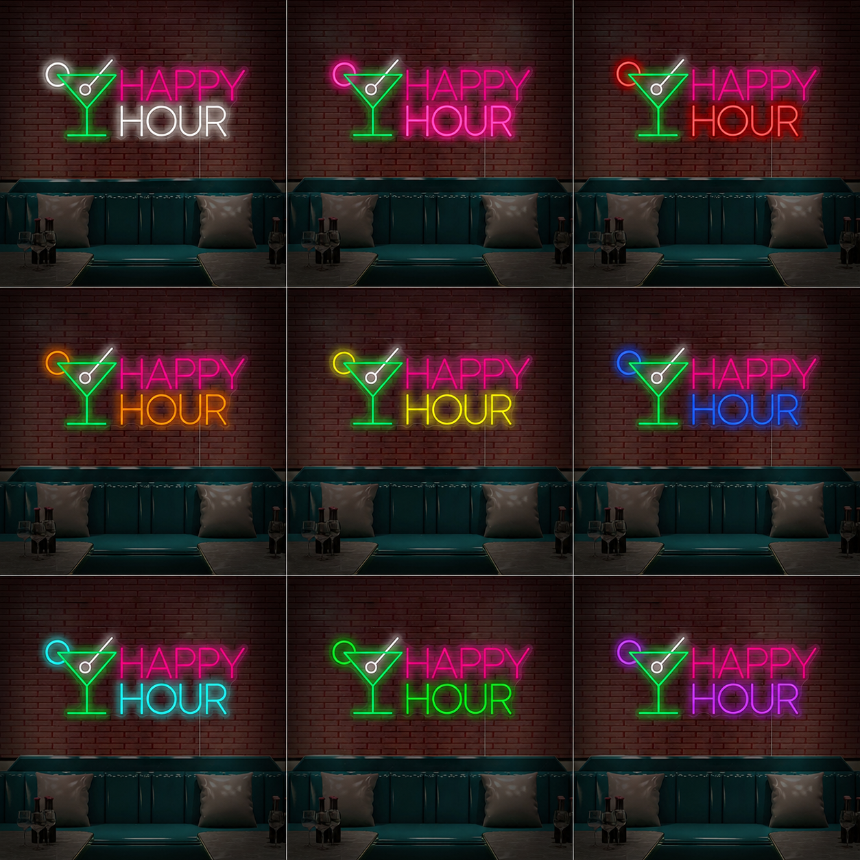 Happy Hour LED Neon Sign LED Neon Sign color grid