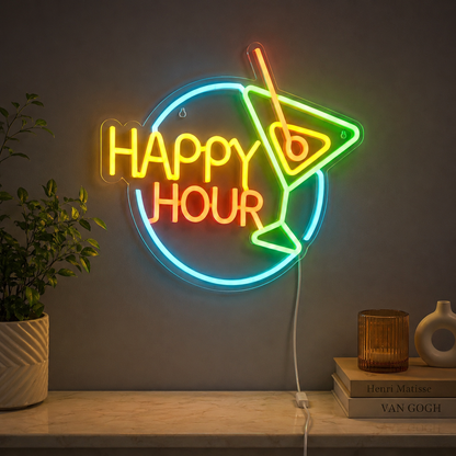 Happy Hour LED Neon Sign Multi Color Cocktail Bar Wall Light main product image
