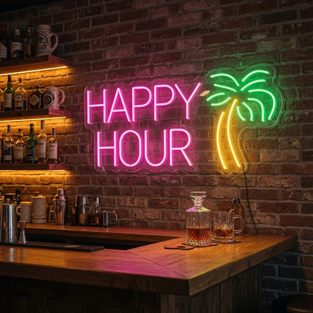 Happy Hour LED Neon Sign Wall Decor - 03 Real Lifestyle Scene