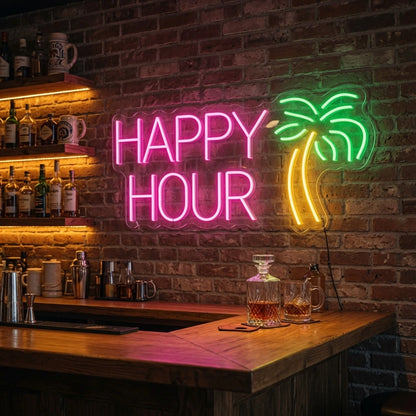 Happy Hour LED Neon Sign Wall Decor - 03 Real Lifestyle Scene