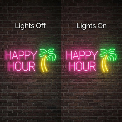 Happy Hour LED Neon Sign Wall Decor - 06 Day Night Comparison