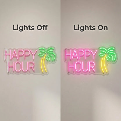 Happy Hour LED Neon Sign Wall Neon Sign - 06 Day Night Comparison