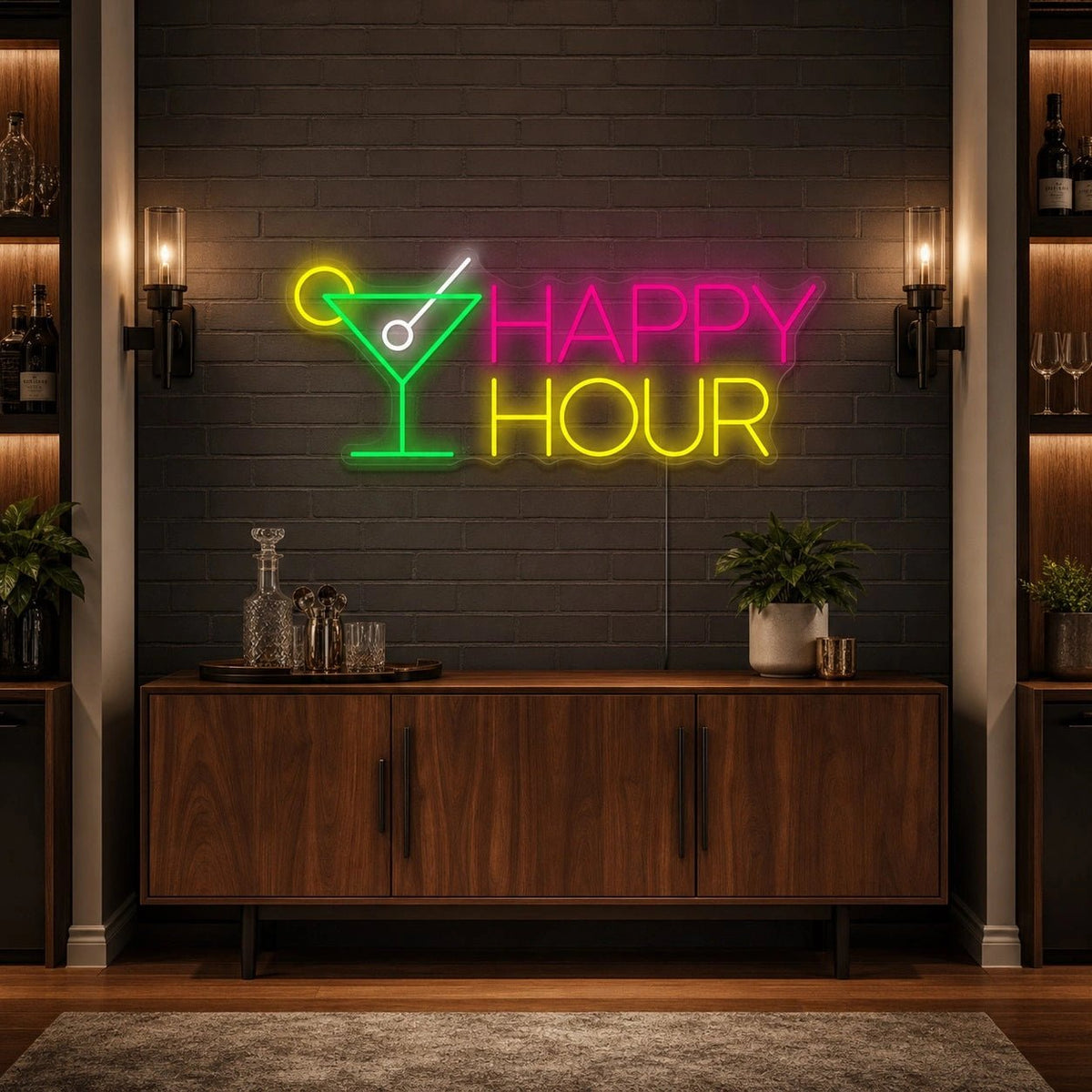 Happy Hour Martini Glass LED Neon Sign - Shineneon