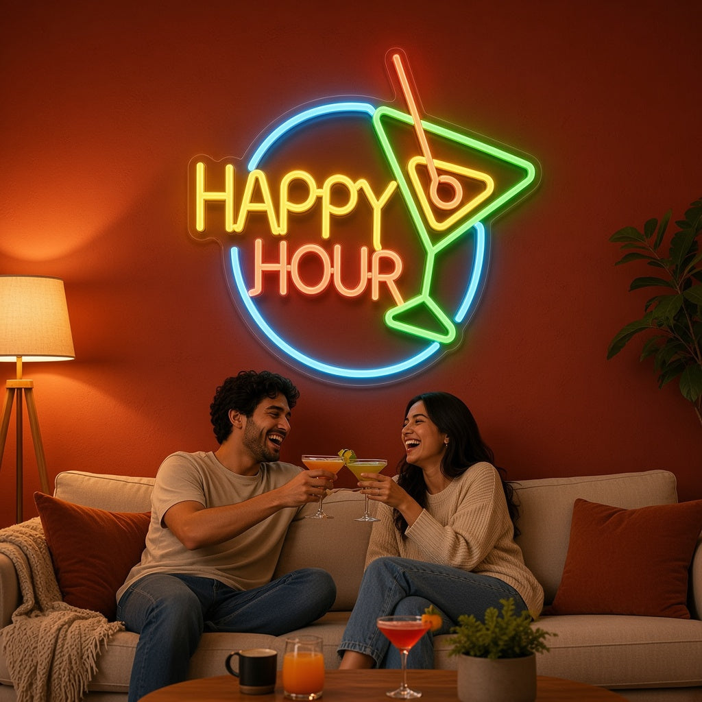 Happy Hour Martini Glass LED Neon Sign - lifestyle view