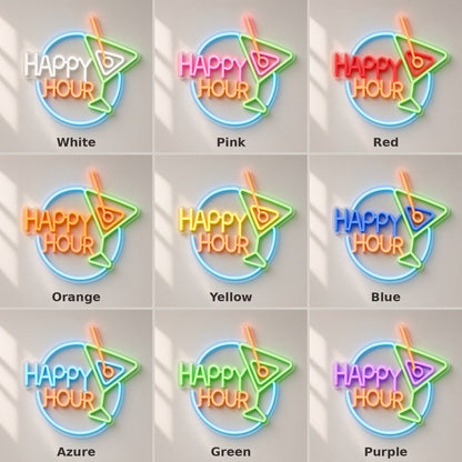 Happy Hour Martini Glass LED Neon Sign - nine-color grid
