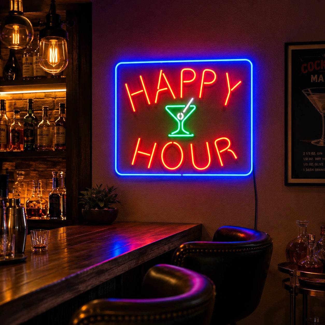 Happy Hour Martini Neon Sign LED Neon Sign real lifestyle scene
