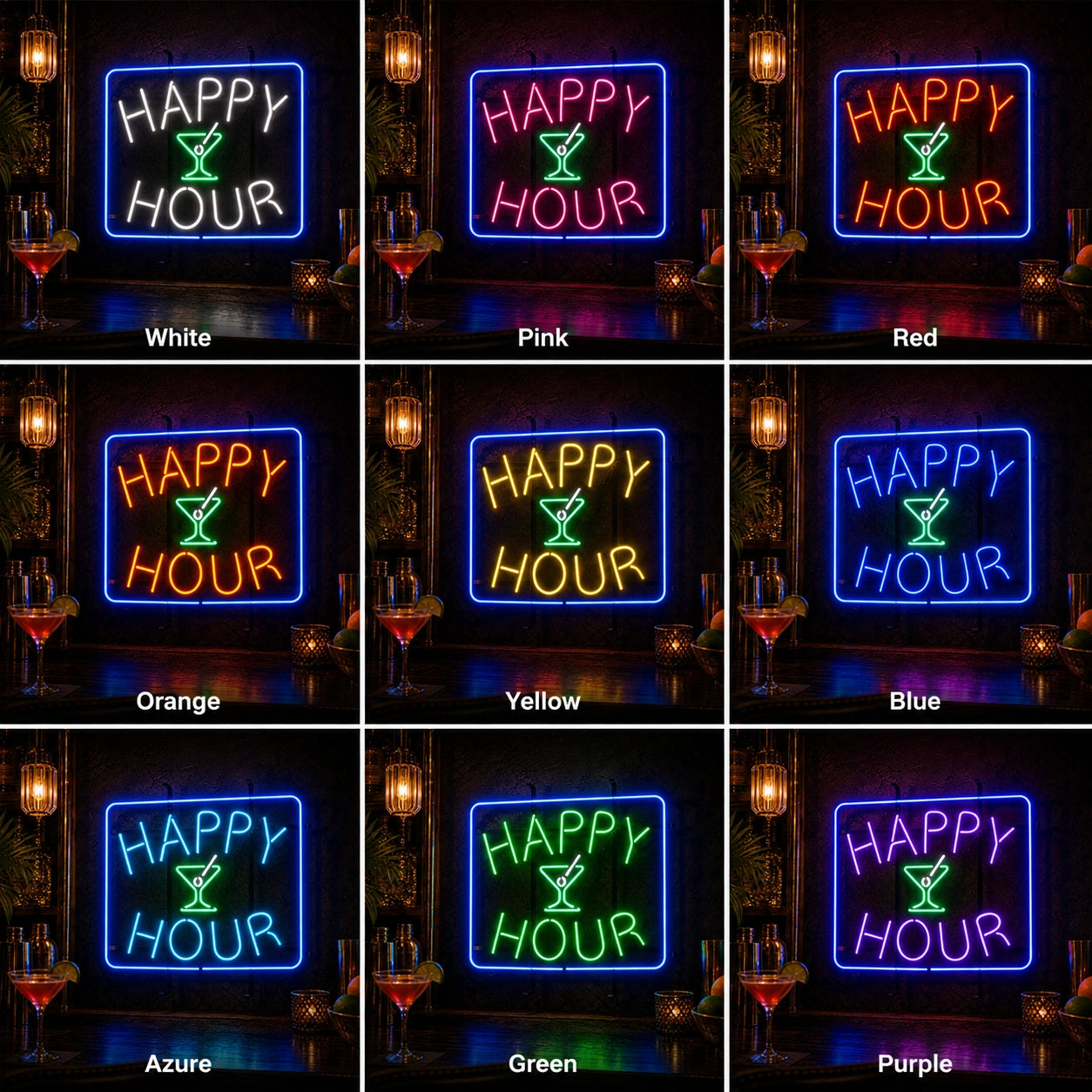 Happy Hour Martini Neon Sign LED Neon Sign color grid