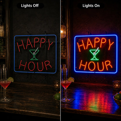 Happy Hour Martini Neon Sign LED Neon Sign day and night comparison