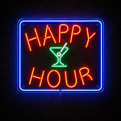 Happy Hour Martini Neon Sign Wall Art LED Neon Sign high-converting product image