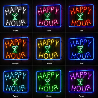 Happy Hour Martini Neon Sign Wall Art LED Neon Sign color grid