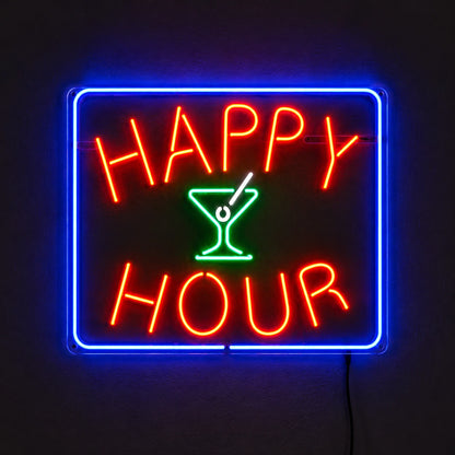 Happy Hour Martini Neon Sign Wall Art LED Neon Sign main product image