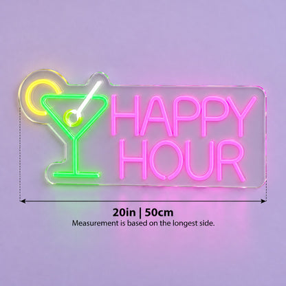 Happy Hour Martini LED Neon Sign - size guide
