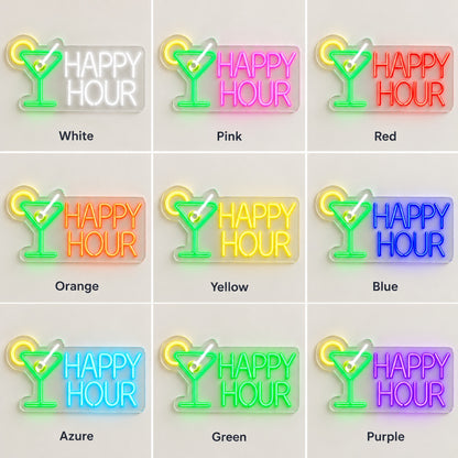 Happy Hour Martini LED Neon Sign - nine-color grid