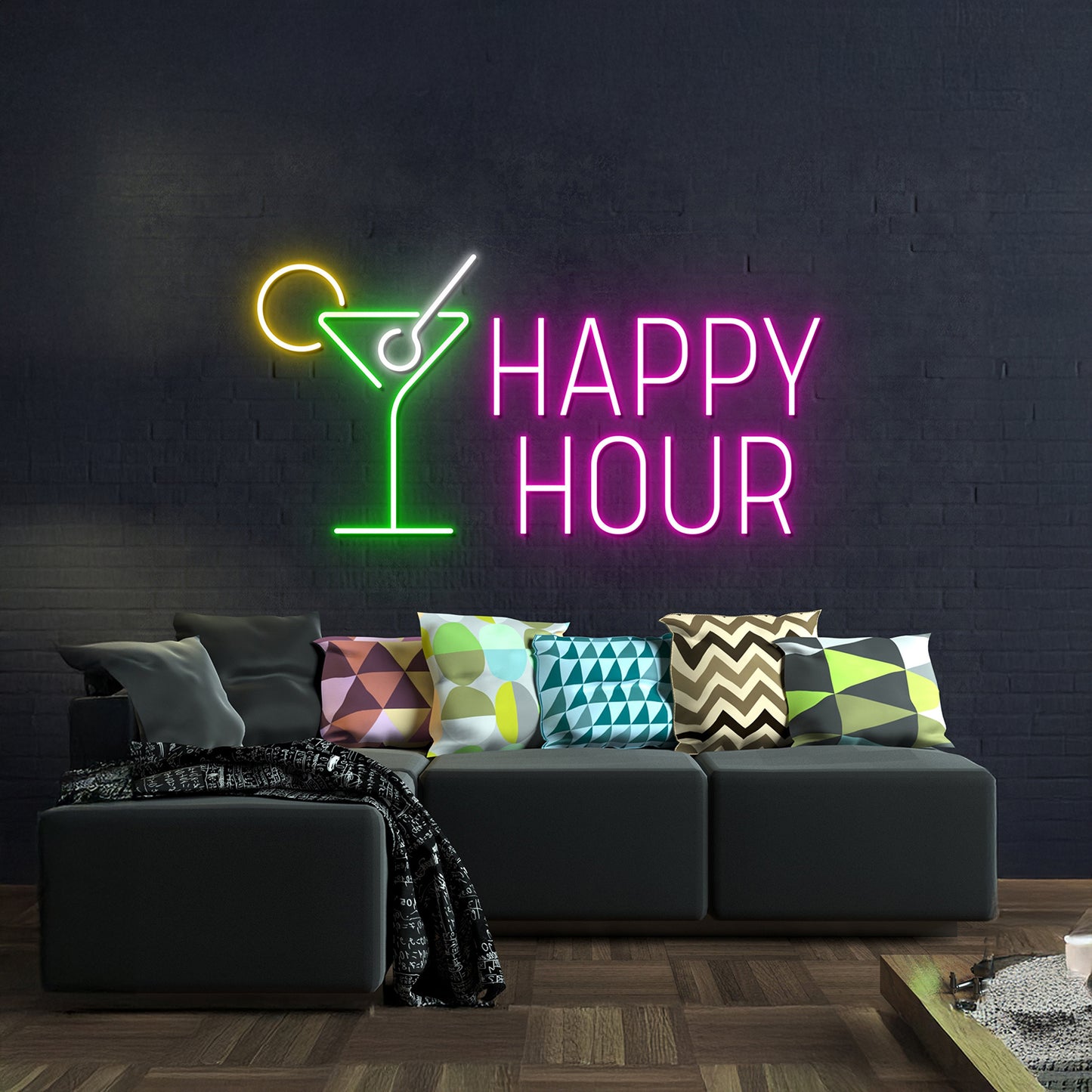 Happy Hour Neon Sign Home Bar Decor