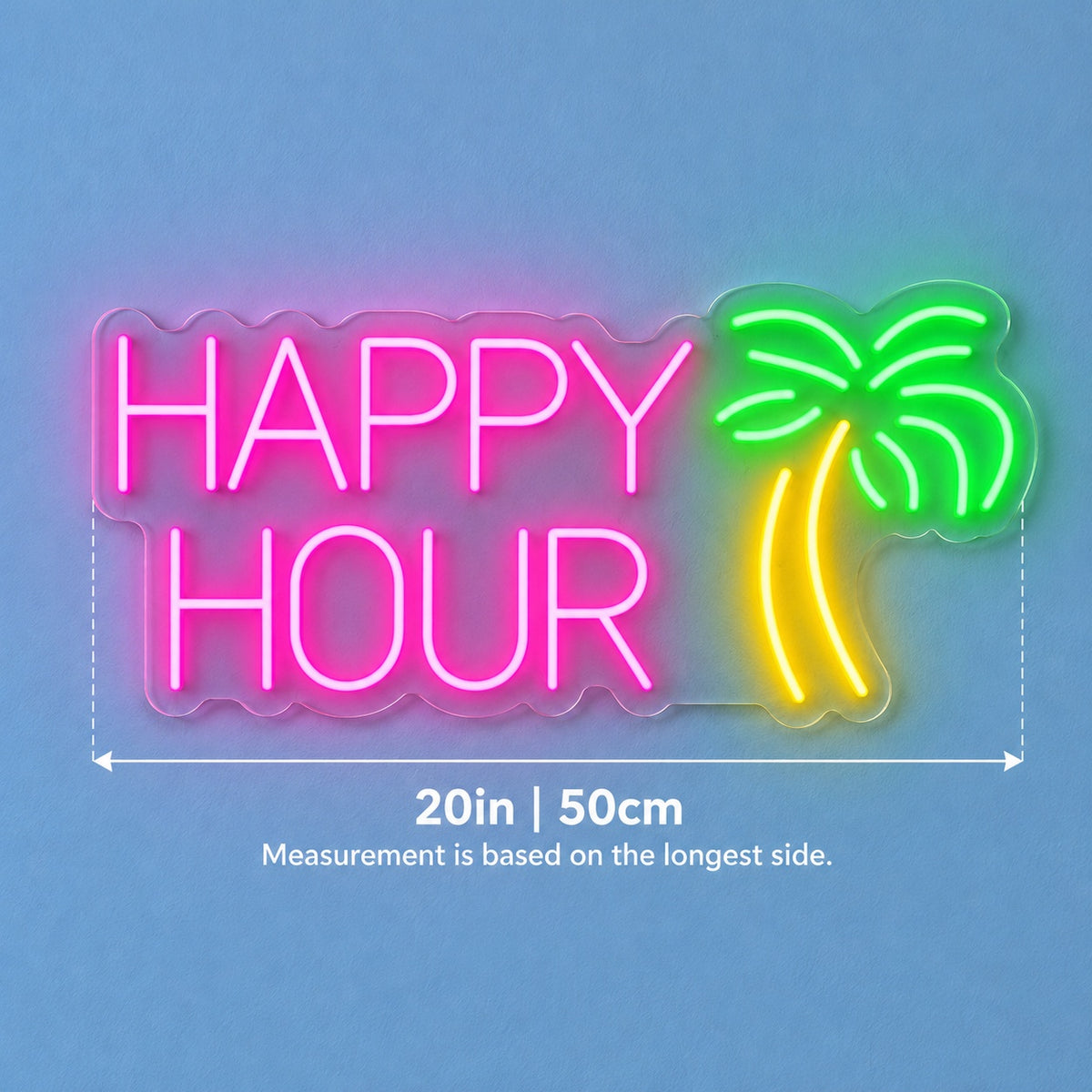 Happy Hour LED Neon Sign - size guide