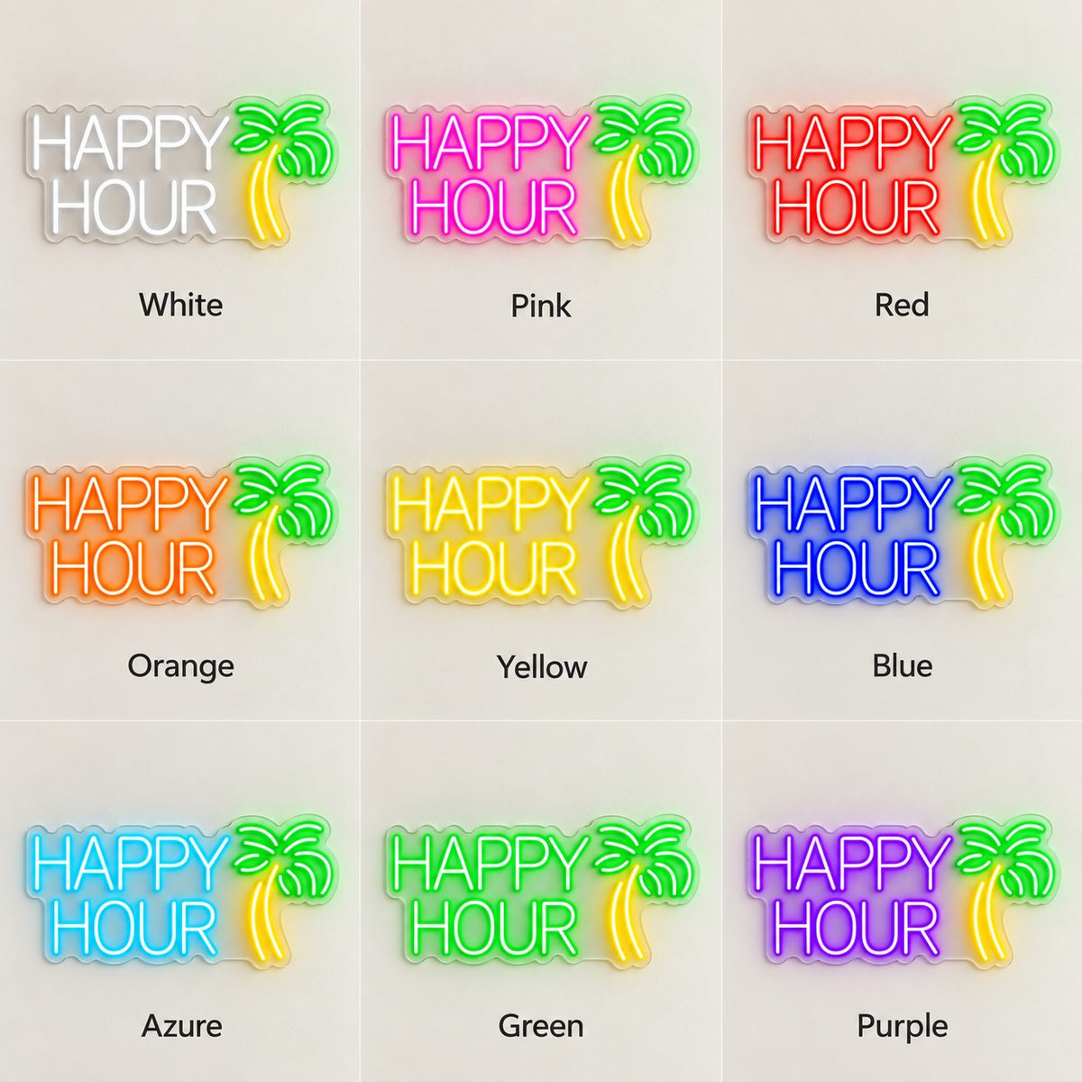 Happy Hour LED Neon Sign - nine-color grid