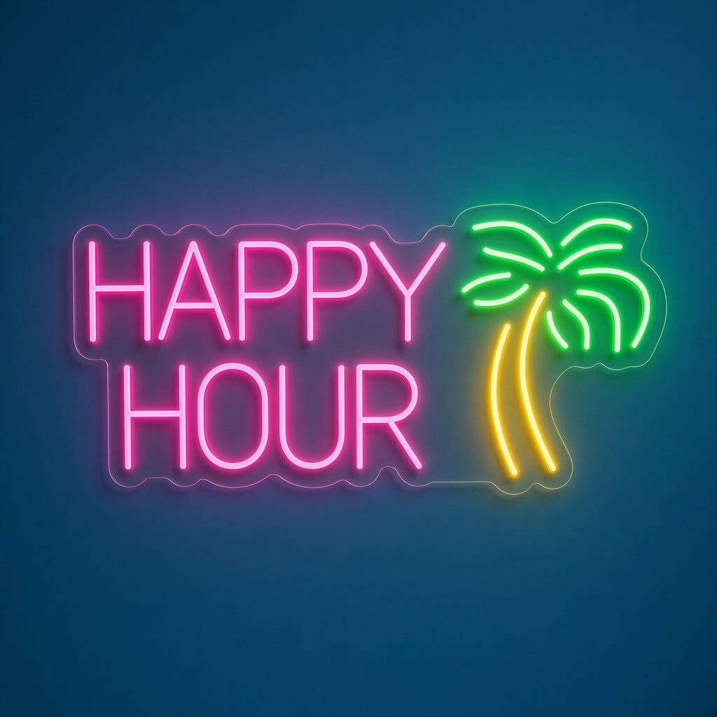 Happy Hour Palm Tree LED Neon Sign - product hero