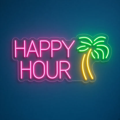 Happy Hour Palm Tree LED Neon Sign - product hero