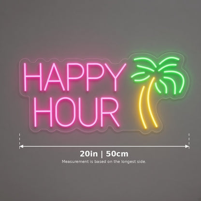 Happy Hour Palm Tree LED Neon Sign - size guide