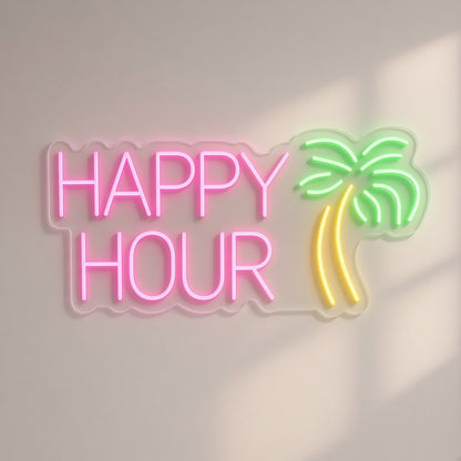 Happy Hour Palm Tree LED Neon Sign - natural light view