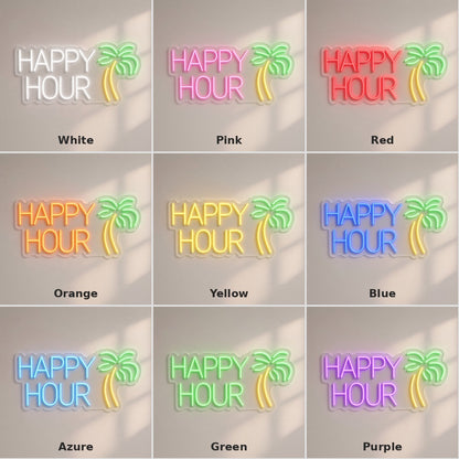 Happy Hour Palm Tree LED Neon Sign - nine-color grid