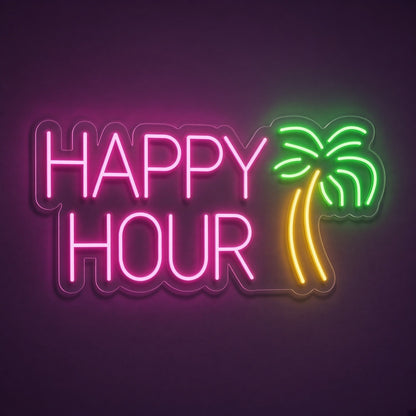 Happy Hour Palm Tree LED Neon Sign - product hero