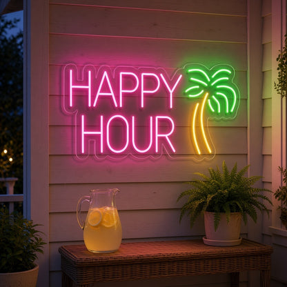 Happy Hour Palm Tree LED Neon Sign - lifestyle view